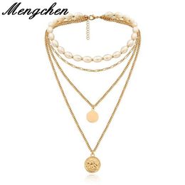 Pendant Necklaces Bohemian Handmade Multilayer Pearl Alloy Round Plate Necklace For Women Girl Party Punk Statement Jewellery