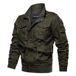 Plus Size M-6XL Men Autumn Winter Jacket Cotton Casual Cargo Air Force Flight Military Multi-Pocket Jackets 211214