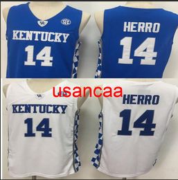 Kentucky Wildcats blue white 14 Tyler Herro Men College Basketball Jerseys Shirt Jersey Stitched Blue