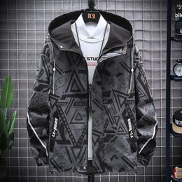 Men Printing Teenager Jackets Fashion Plus Size Hip Hop Zipper Pullover Windbreaker Coats Designer Male Autumn Hooded Streetwear Outerwears