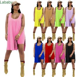 Women Tracksuits Two Pieces Set Designer Summer Solid Colour Split Sleeveless Loose Long Vest Tops Shorts Jogger Suits Plus Size Clothes