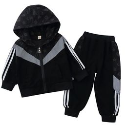 Kids Boys' autumn jacket set children teenages hooded coat tops and pants two-piece outfifts reflective tracksuit sports casual outwear 90-140cm