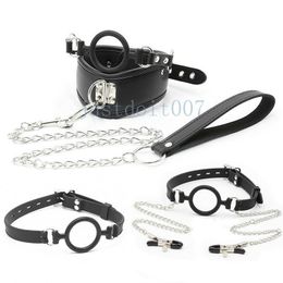 Bondage Neck Support Restraint Traction Rope Full Silicone Mouth Open O-ring Prank Chain Clip Brand #76