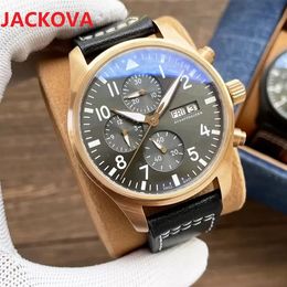 I-008 43mm*12mm full functional mens watches men japan quartz movement 316 fine steel case world time clock Genuine Leather Sub Dial Work Designer Watch Valentine Gift