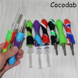 Mini Silicone Nectar Straw Hookahs Water Pipes with Titanium Nail For smoking accessories Dab Rig Silicon bongs Pipe DHL