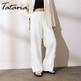 Women Cotton Linen Pants White Mid Waisted Loose Wide Leg Pant Summer Plus Size 5XL Thin Soft for Girls Pants Female Trousers 211112