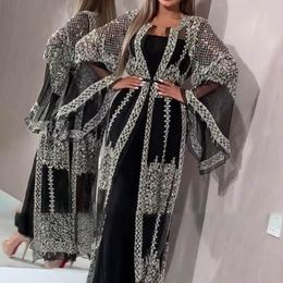 エスニック服 2021 アバヤドバイイスラム教徒ドレス高級高級スパンコール刺繍レースラマダンカフタンイスラム着物女性トルコイードムバラ