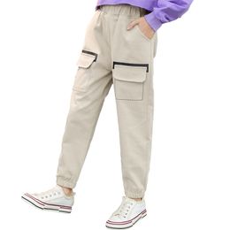 Teenagers Running Pants for Girl High Quality Cargo Solid Colour Sports Casual Pocket Trousers 210527