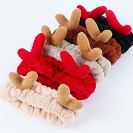 Wash Face Hairbands Soft Warm Headbands Fleece Deer Antler Ears Headband for Women Makeup Hair Accessories Elastic Hair Bands