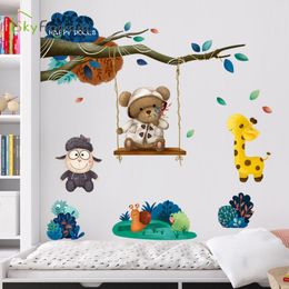 Cartoon animal paradise stickers kids room decoration wall stickers for kids room bedroom decor cute wall decor house decoration 210308