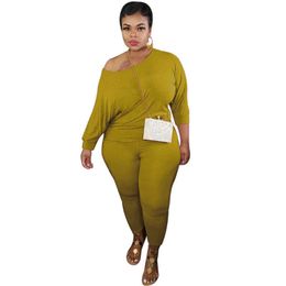 Autumn Women Plus Size Sexy Outfits Long Sleeve New Design Casual Solid Color Tracksuit Two-piece Set Wholesale Dropshpping Y0625