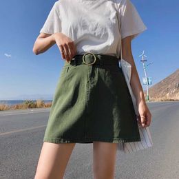 WERUERUYU Denim Skirt High Waist Mini Summer Pockets Red Black Jean School Young Girls Streetwear 210608