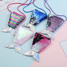 Fashion Children Sequin Coin Purse Little Baby Girl Mini Shoulder Crossbody Bags Fishtail Cartoon Small Wallet Kids Cute Handbag