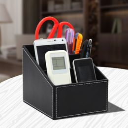 3 Cells PU Leather Organizer Box Cosmetics Makeup Storage Boxes Remote Control Phone Holder Office Desktop Home Organizer 210315