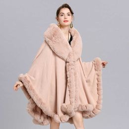 Fashion Luxury Brand Big Fur Collar Cloak Winter Cape Femme Fox Fur Shawl Capes Loose Plus Size Thick Warm Cardigan Poncho Coat H0923