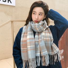 Women New Thick Plaid Scarf Imitation Cashmere Color Grid Scarives Fringed Shawl Autumn and Winter