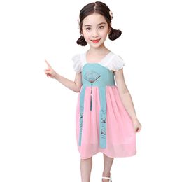 Girl Cheongsam Dress Floral Pattern Party For Kids Patchwork Children es Summer Clothes 6 8 10 12 14 210528