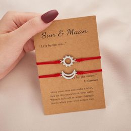 Charm Bracelets Simple Sun&moon Red Rope Bracelet 2-piece Stainless Steel Paper Card Adjustable Hollow Set Wholesale Jewellery Gifts