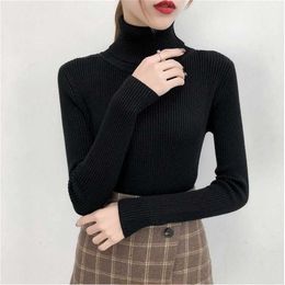 Bonjean Autumn Winter Knitted Jumper Tops turtleneck Pullovers Casual Sweaters Women Shirt Long Sleeve Tight Sweater Girls 211103