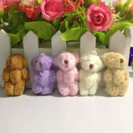 10pc 4.5cm Mini Plush Toy Joint Bear Doll Long Hair Teddy Bear Hat Necklace Decoration DIY Accessories Y211119