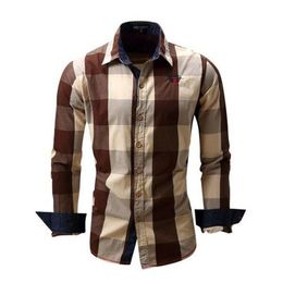 Mens volle Hülsen beiläufige Hemden Rabatt Männer Lässige Hemden für Männer Slim Baumwollgarn Färbte karierte Cowboy-Hemd Einreiher Full Sleeve Geschäftsmann Kleidung