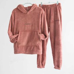 Autumn Winter Thick Long Wear Set Women Two Pieces Outfits Warm Sweat Suits Female Hooded Tracksuit Sets for 210930