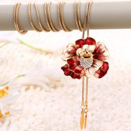 Pendant Necklaces High Quality 18K Gold Plated Long Sweater Chain Female Fashion Flowers Red/Pruple Crystal Women Jewellery Bohemian Tassel