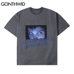 GONTHWID T-Shirts Streetwear Loose Gothic Punk Rock Hip Hop Girl Eyes Print Short Sleeve Tees Casual Cotton Harajuku Tshirt Tops C0315