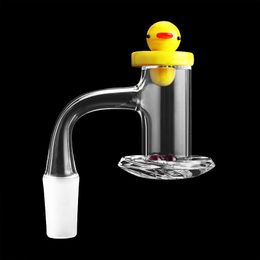 2021!!! Full Weld Bevelled Edge Quartz Banger With Yellow Duck Glass Cap & 6mm Ruby Pearl For Glass Water Bongs Dab Rigs