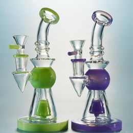 Vintage Wholesale 7inch Green Purple Perc Glass Bong Water hookah smoking pipe Bubbler Heady Oil Dab Rigs