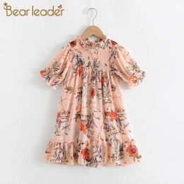 Bear Leader Girls Party Flowers Dress Summer Girl Kids Floral Print Clothes Children Princess Costumes Suits 3-7 Years 210708