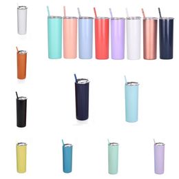 Kitchen 20oz Skinny Tumbler Beer Cup With Lid /Same Colour Straw Vacuum Flask Insulated Mug Stainless Steel Thermos Straight Cups ZC065
