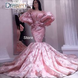 Luxury Pink Evening Dresses Couture Dubai Off The Shoulder Prom Dress Mermaid Long Party Gowns Sexy Mermaid Robe De Soiree
