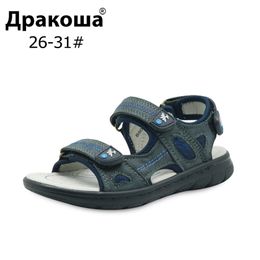 Apakowa EU size 26-31 Boys Summer Orthopedic Sandals Genuine Leather Kids Beach Flat Sandals Cowhide Causal Kids Soft Shoes New 210306