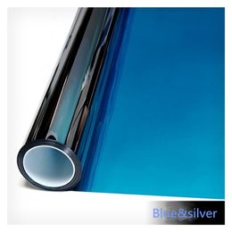 50cm*600cm Blue&Silver Mirrored Window Film House Glass Sticker Solar Tint Reflective Like A Mirror home office decor 210317