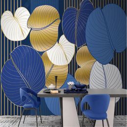 Wallpapers Minimalist Light Luxury Plant Leaf Lapis Lazuli Blue Wallpaper For Living Room TV Sofa Background Wall Papers Home Decor Mural