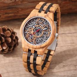 Wristwatches Wooden Watches Men Olive Wood Pattern Bamboo Strap Quartz Watch Nature Creative Sport Fashion Clock For Male Gifts