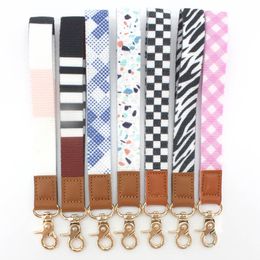 10pcs Keychains Wrist Lanyard flower Chequered Pattern Strap Band Lobster clasp Key Chain Holder Hand For Girls/Women/Men Wholesale New design #5