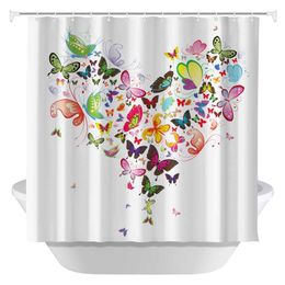 Butterfly White Shower Curtain Frabic Polyester Mildew Proof With Hooks 72*72 Inches For Bathroom Decor Waterproof Bath Curtains 211116