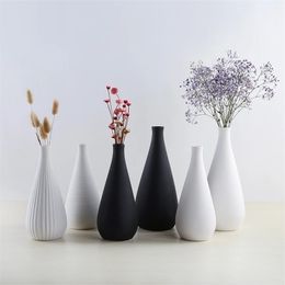 Nordic Vase Modern Simple Ceramic Black White Dried Flowerpot Flower Arrangement Tabletop Ornament Home Decor Wedding Gifts 211215