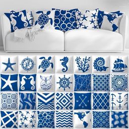 Cushion/Decorative Pillow Decorative Throw Pillows Blue Geometry Cover 45x45 Polyester Cushion Marine Life Pillowcase Cushions Home Decor