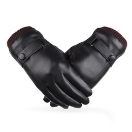 Fingerless Gloves Men's Glove Touchscreen Winter Driving PU Leather Warm Fleece Lining Windproof Mittens
