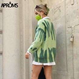 Aproms Fashion Stripes Print Sweaters Women Winter Knitted Warm Pullovers Female Long Jumpers Streetwear Loose Outerwear 2021 210218