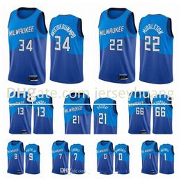 MilwaukeeBucksMen Antetokounmpo Khris Middleton P.J. Tucker Jrue Holiday Brook Lopez Giannis 2020-21 Blue City Basketball Jersey N