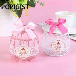 European Creative Iron Romantic white/pink bird cage Wedding Candy Box Wedding Favor and Gifts Wedding Decor 10pcs H1231