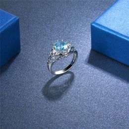 Wedding Rings GorGor Women Originality Statement Minimalist Flower Vine Light Blue Glass Bead Romantic Engagement Jewellery R10102801799