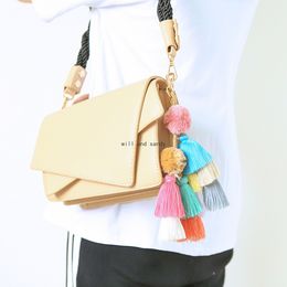 Multilayer Tassel Keychain Colorful Diy Handbag Purse Accessories Wall Hanging Key Chain Plush Ball Tassel Keyring Bag Jewelry