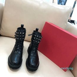 Womens Ankle Boots brand fashion Winter Leather flat Heels Shoes Calfskin Rivet boot top quality with box 5565