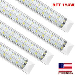 150W SMD5730 V-Shaped T8 Led Tube Lights 15000lm 8FT 2.4m Integrated Cooler Door Led Fluorescent tubes light Lamp 270Angle Double Glow lighting 110-277V