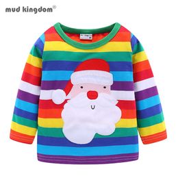 Mudkingdom Kids Rainbow T-Shirts Cute Stripe Boys Girls Long Sleeve Cotton Sweatshirt Pullovers Tops Clothes 210615